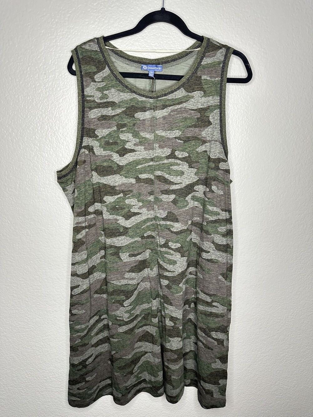 NEW Democracy Tank Dress Womens 2X Green Camo Sleeveless Pullover Casual Stretch